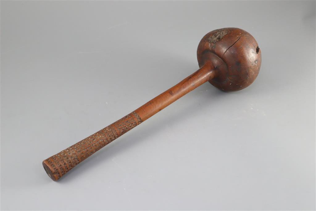 A 19th century Fijian Ula throwing club, length 15.75in. diameter 4.25in.